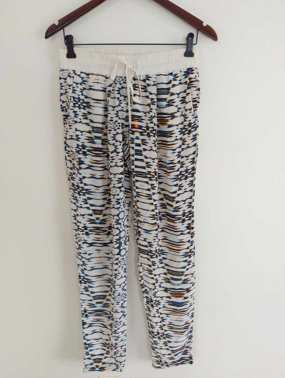 MAJE Paris Anita 100% Silk Geometric Mosaic Jogger Pants Size 2 Medium